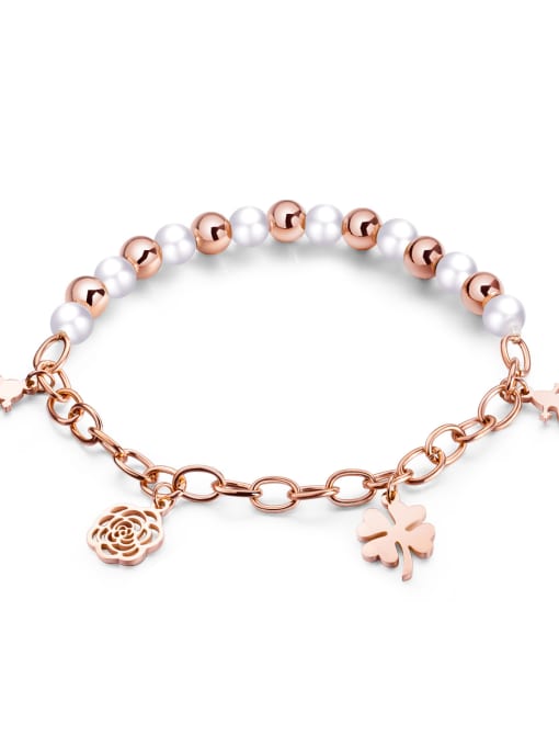 992 - [Rose Gold] Stainless Steel With Rose Gold Plated Fashion Rosary Lucky flowers Bracelets